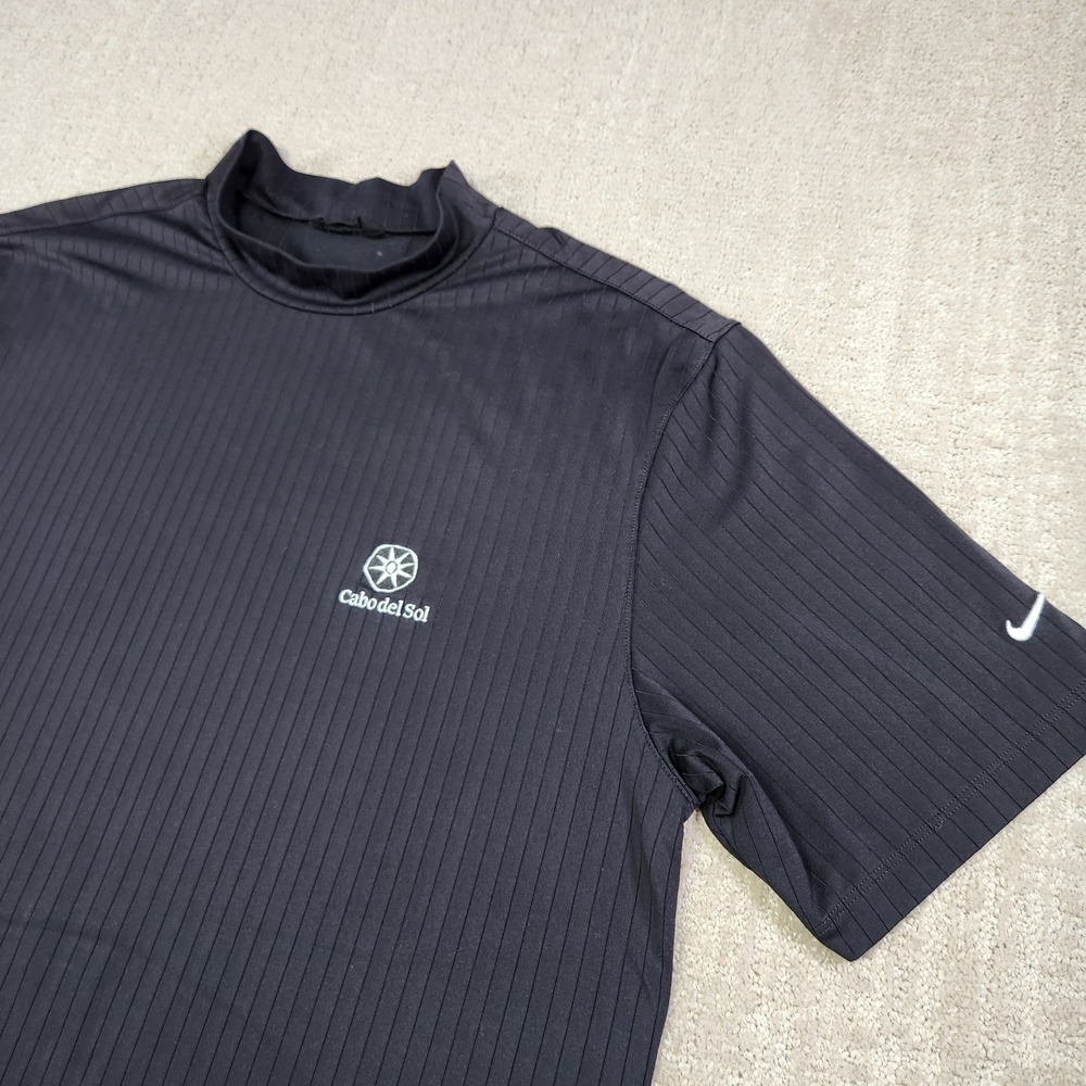 Vintage Nike Golf Shirt Men Medium Mock Neck Ribbed Black Tiger Cabo Del Sol